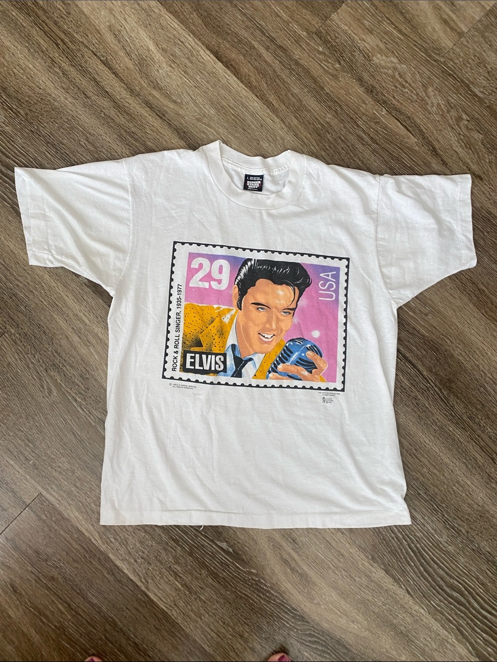 Elvis Presley  Vintage  Postage Stamp T-shirt. White  Large  great shape